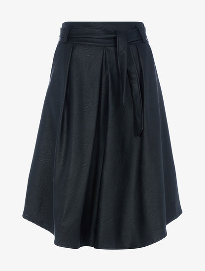 Jupe midi ceinturée en simili - noir - 1
