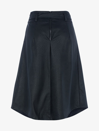 Jupe midi ceinturée en simili - noir - 2