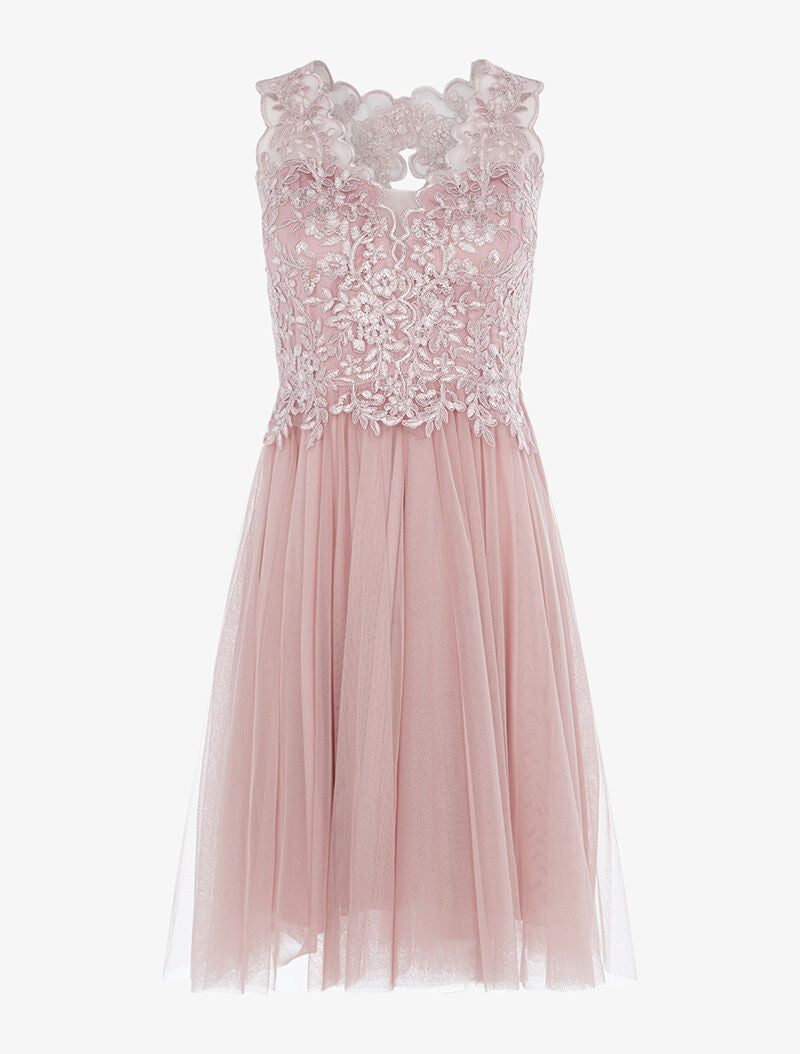 Robe brodée et jupe en tulle - vieux rose - 1