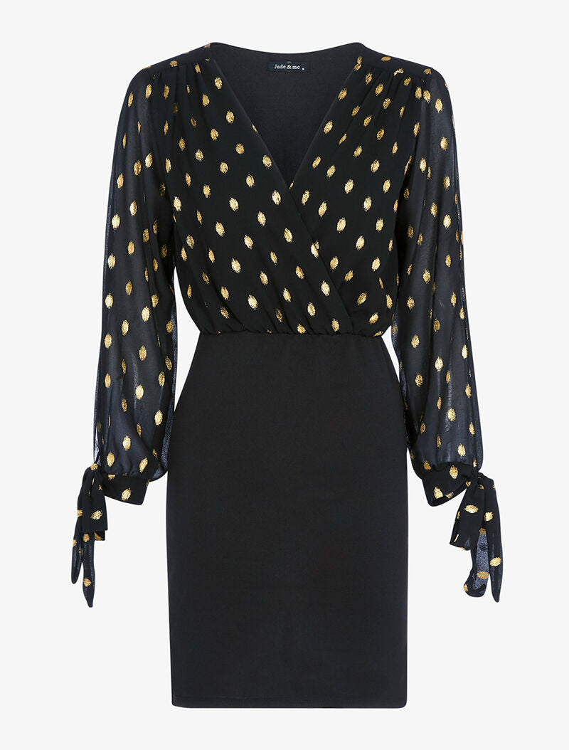 Robe cache-coeur à flocage doré - noir - 4