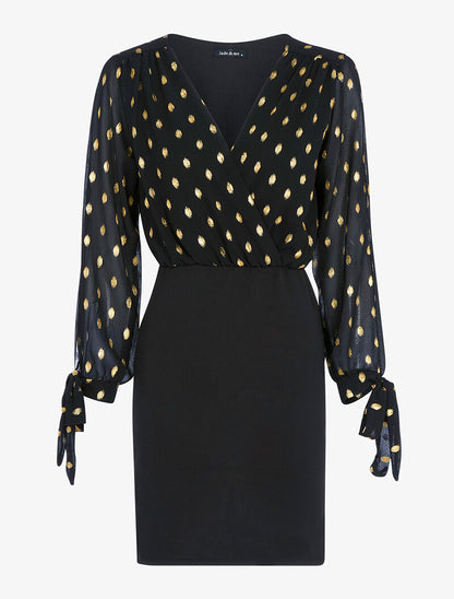 Robe cache-coeur à flocage doré - noir - 4