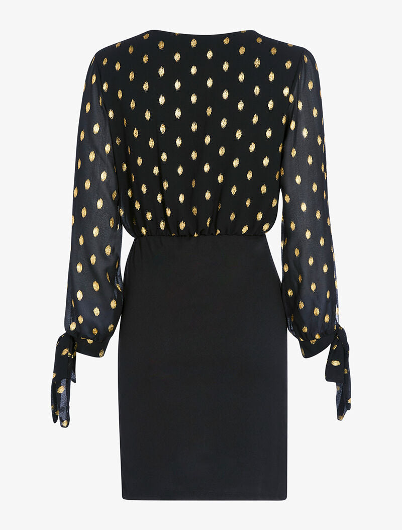 Robe cache-coeur à flocage doré - noir - 5