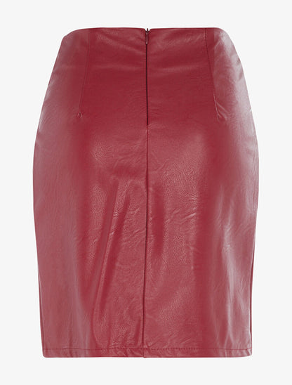 Jupe droite en simili et boutons décoratifs - bordeaux - 2