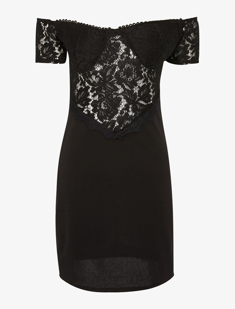 Robe en dentelle ajourée - noir - 1