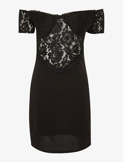 Robe en dentelle ajourée - noir - 1