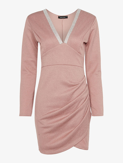 Robe scintillante à décolleté à strass - rose - 4