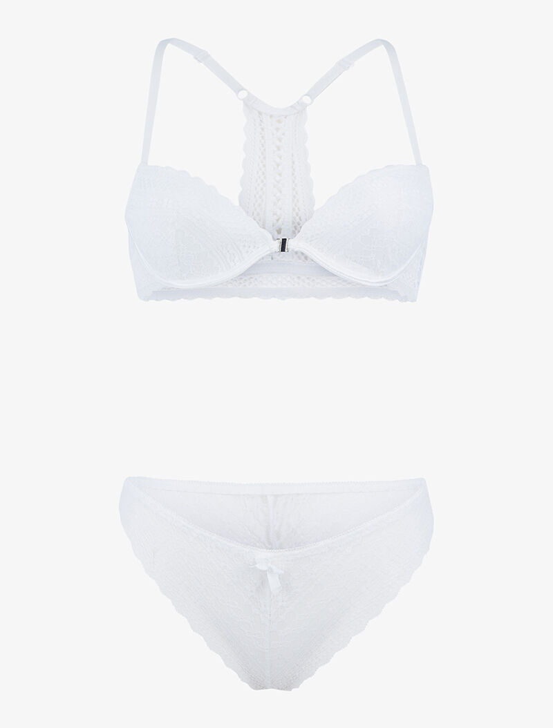 Ensemble en dentelle et dos nageur - ecru - 3
