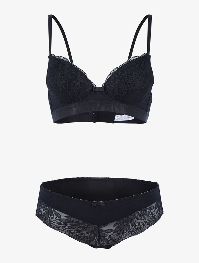 Ensemble à empiècement broderie fleurie - noir - 3