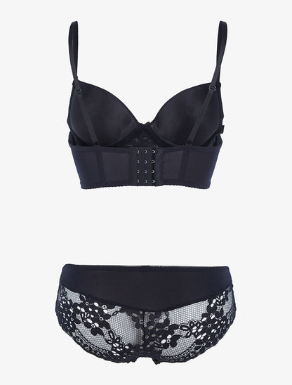 Ensemble bustier en dentelle fleurie - noir - 2