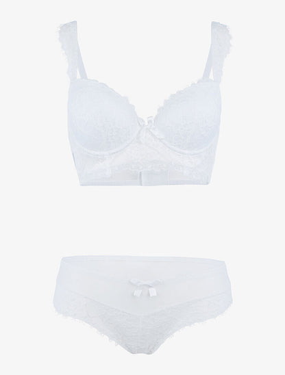 Ensemble en résille et dentelle fleurie - ecru - 3