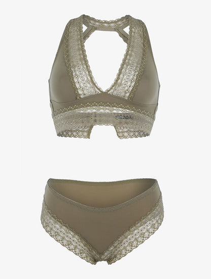 Ensemble soutien gorge bustier sans armatures - kaki clair - 1