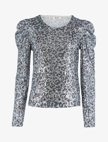 Top gigot motifs léopard en sequins - argent - 1