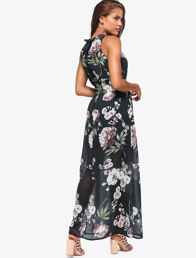 Robe longue à imprimé grosses fleurs - noir - 2