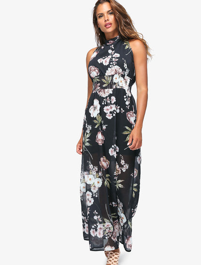 Robe longue à imprimé grosses fleurs - noir - 3