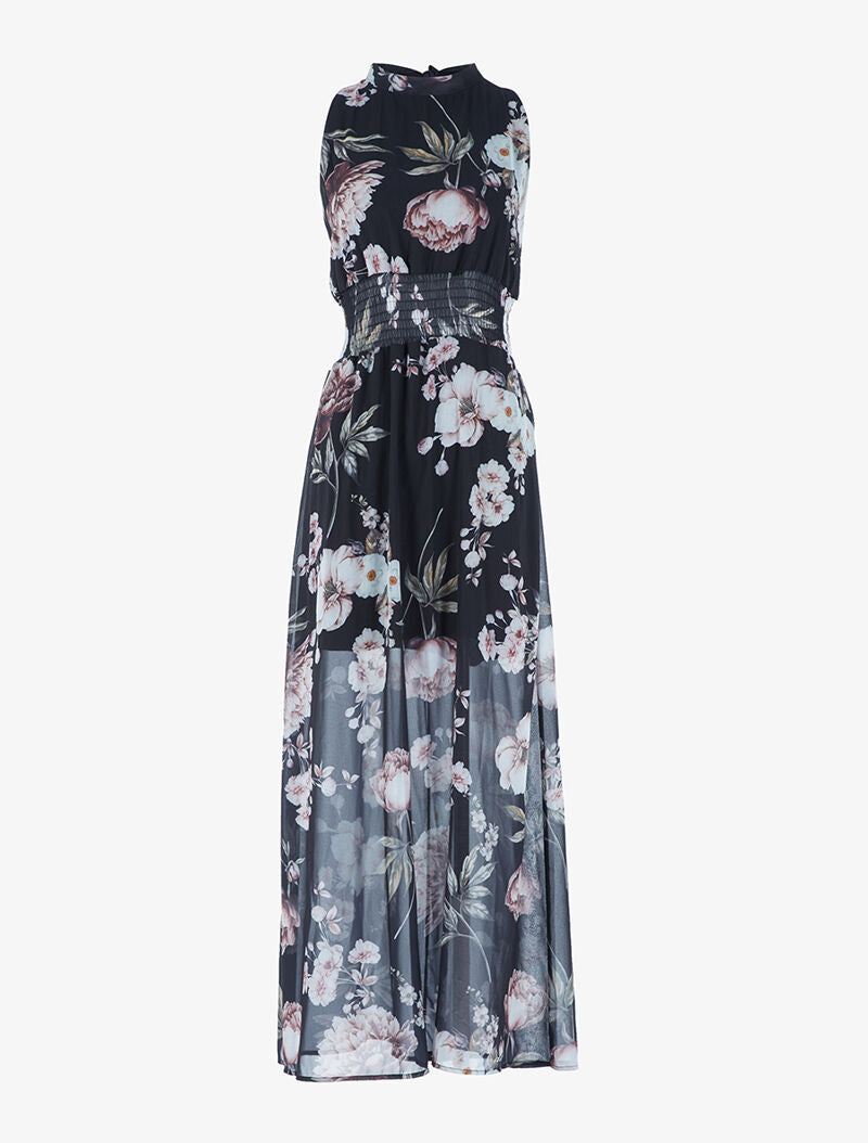 Robe longue à imprimé grosses fleurs - noir - 4