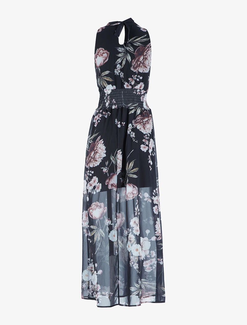 Robe longue à imprimé grosses fleurs - noir - 5