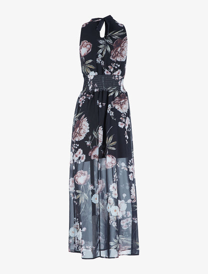Robe longue à imprimé grosses fleurs - noir - 5