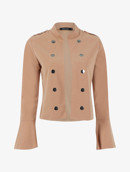 Veste boutonnée à bords coupe franche - camel - 3