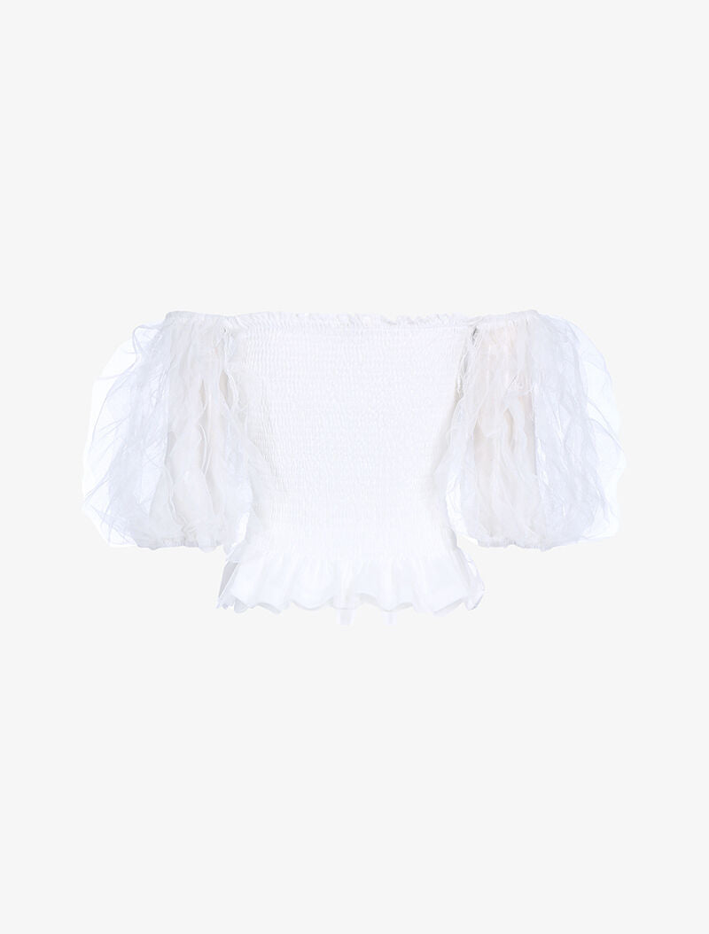Crop top à manches bouffantes volantées - blanc - 4