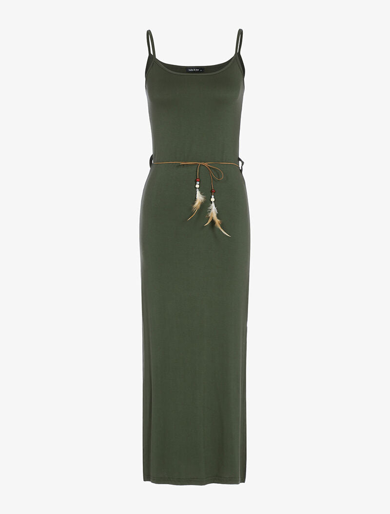 Robe longue à côtés fendus - kaki - 3