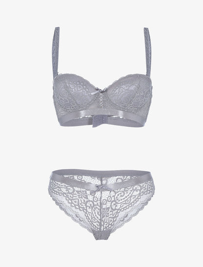 Ensemble en dentelle festonnée - gris clair - 1