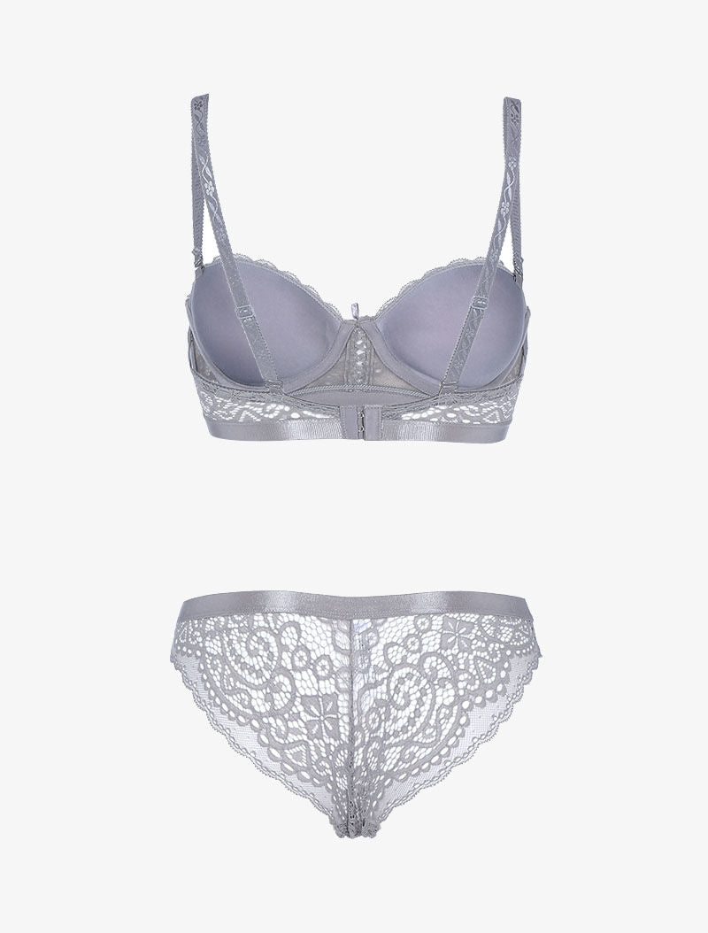 Ensemble en dentelle festonnée - gris clair - 2