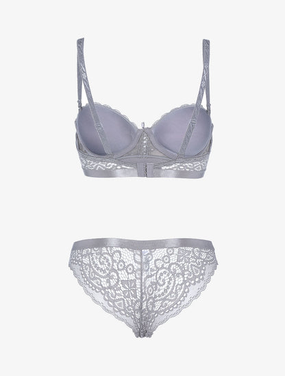 Ensemble en dentelle festonnée - gris clair - 2
