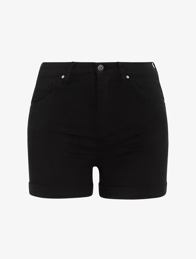 Mini short uni à ourlets - noir - 1