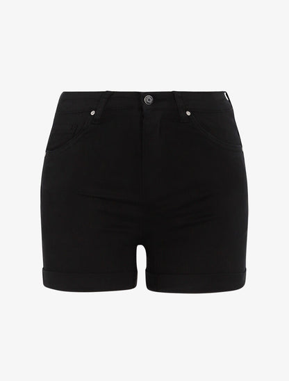 Mini short uni à ourlets - noir - 1
