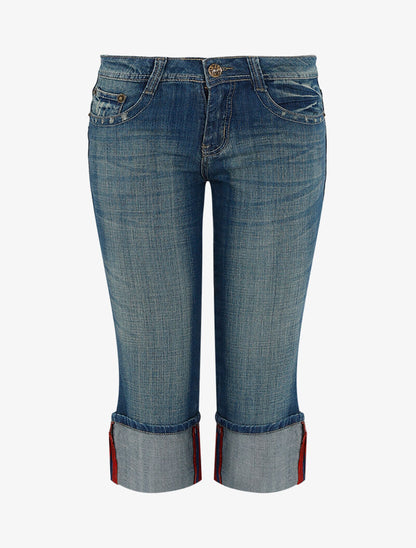 Bermuda délavé à écussons brodés - bleu denim - 3