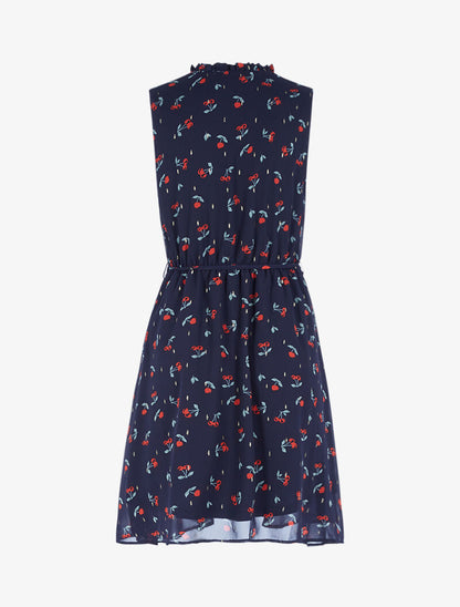 Robe cintrée en voile imprimé cerises - bleu nuit - 2