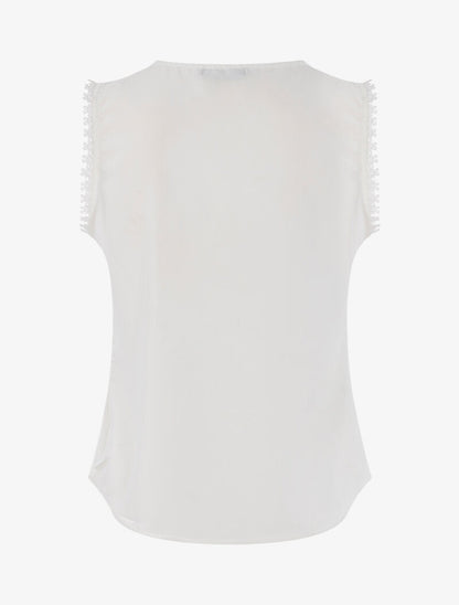 Top à détails plissés et crochet - blanc - 2