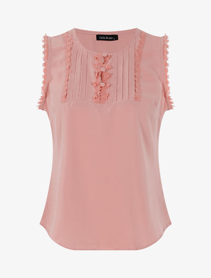 Top à détails plissés et crochet - rose - 1