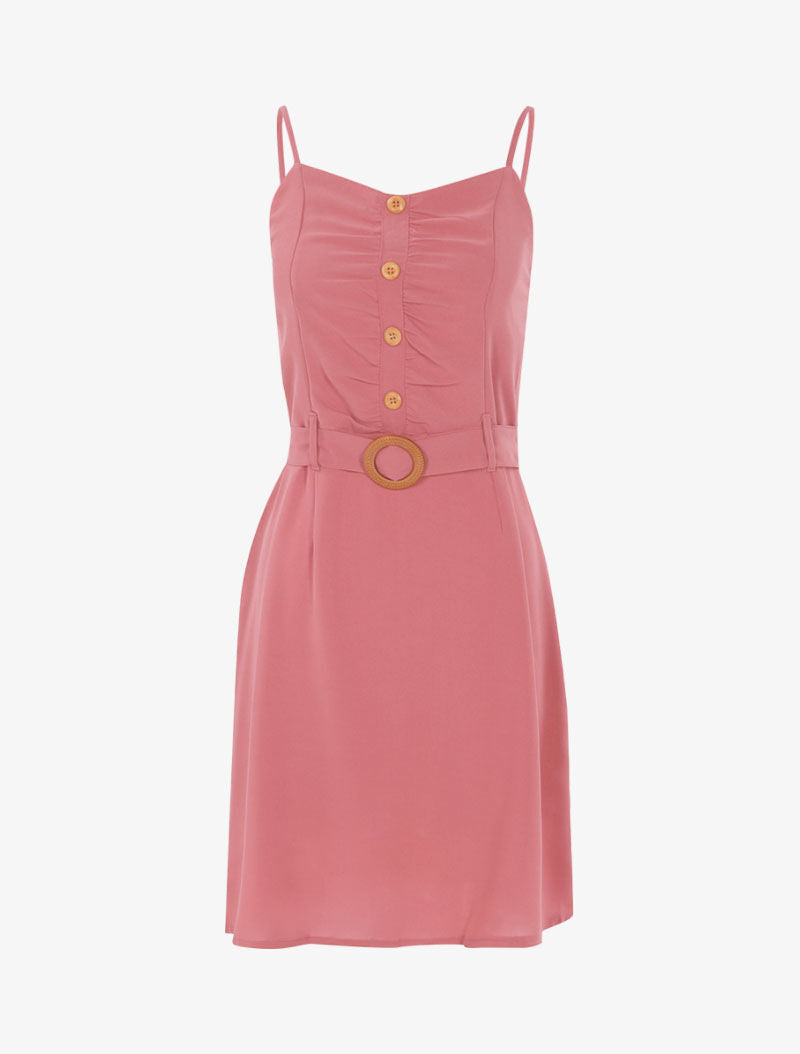 Robe à boutonnière et fronces - rose - 1