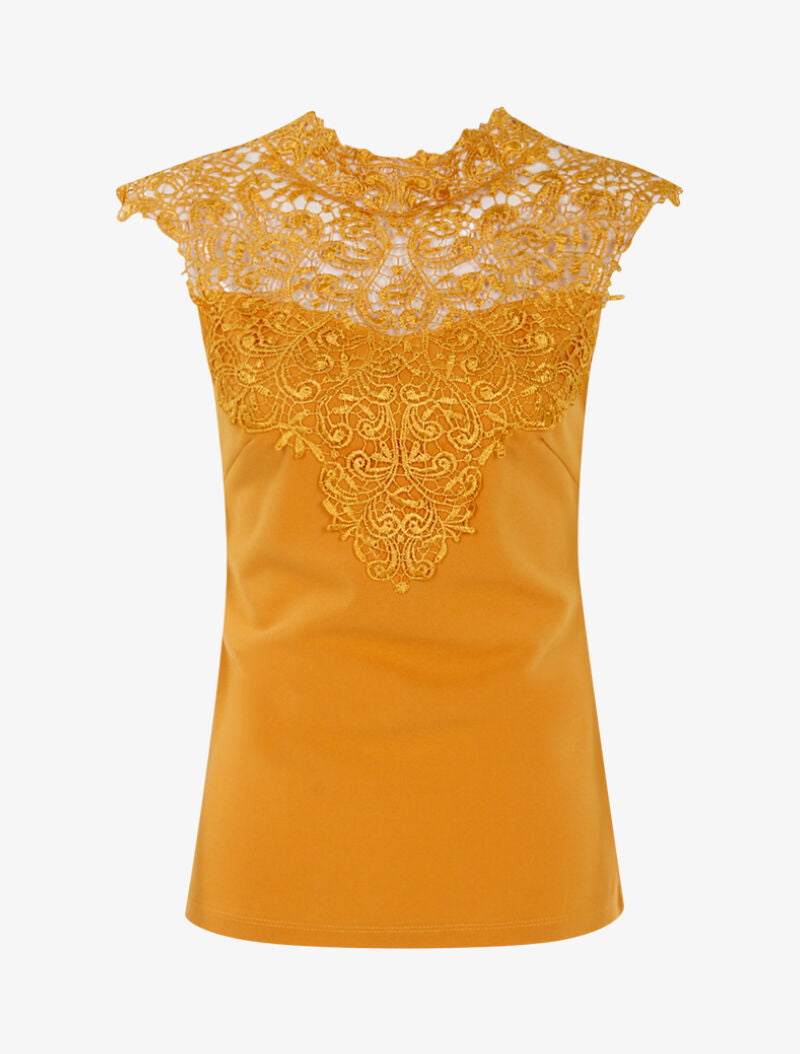 Top à plastron en dentelle festonnée - jaune - 1