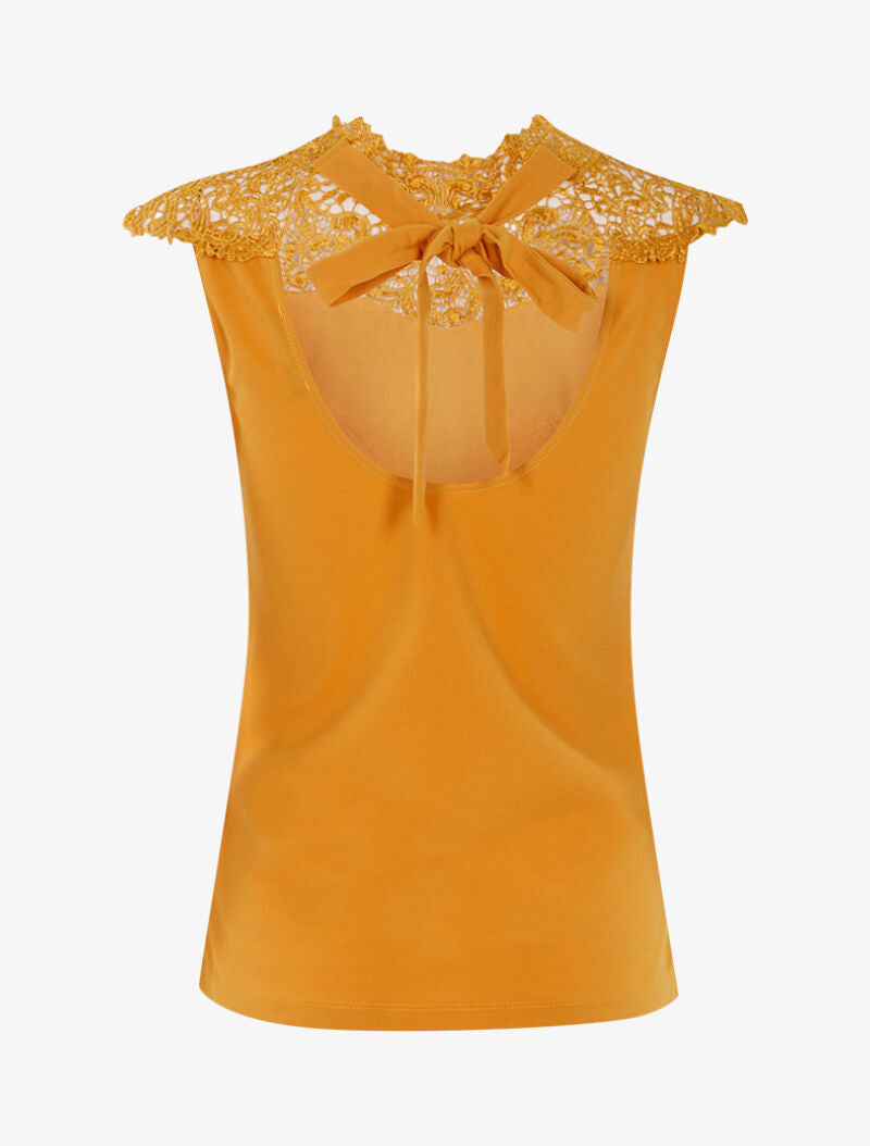 Top à plastron en dentelle festonnée - jaune - 2