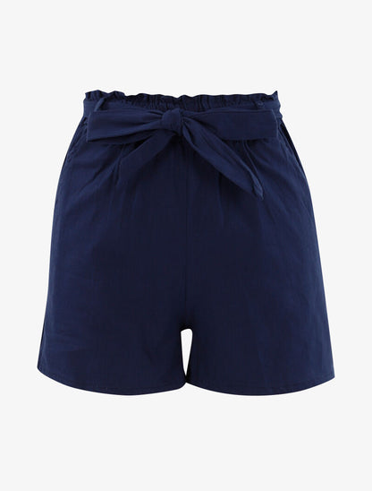 Short uni effet toile - bleu indigo - 1