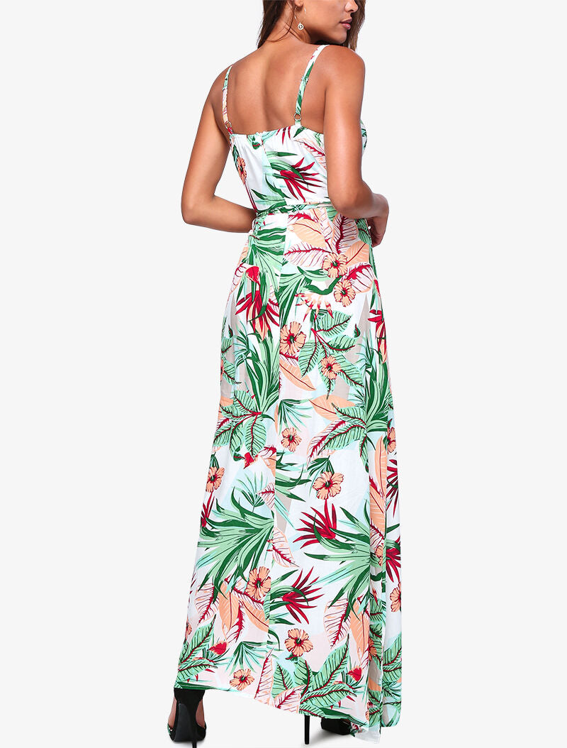 Robe longue à imprimé tropical - ecru - 4