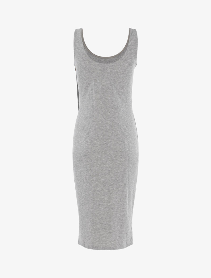 Robe côtelée à boutonnière en biais - gris clair - 2