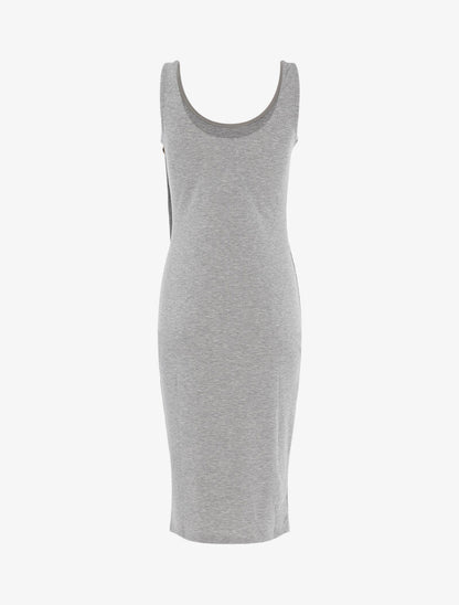 Robe côtelée à boutonnière en biais - gris clair - 2