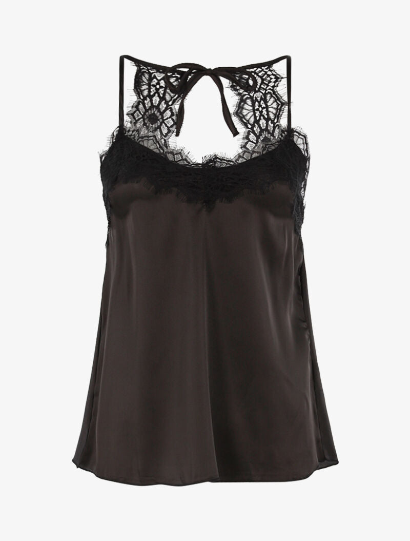 Débardeur satiné à bord dentelle - noir - 3