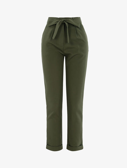 Pantalon 7/8 coupe droite effet satiné - kaki