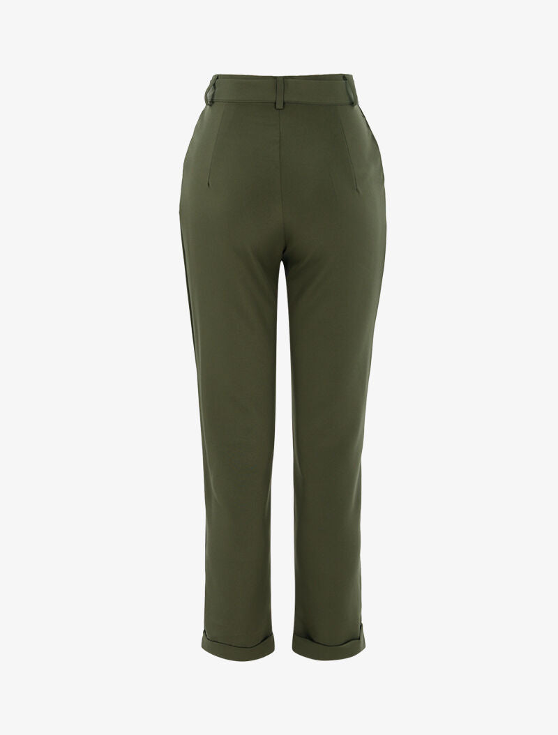 Pantalon 7/8 coupe droite effet satiné - kaki