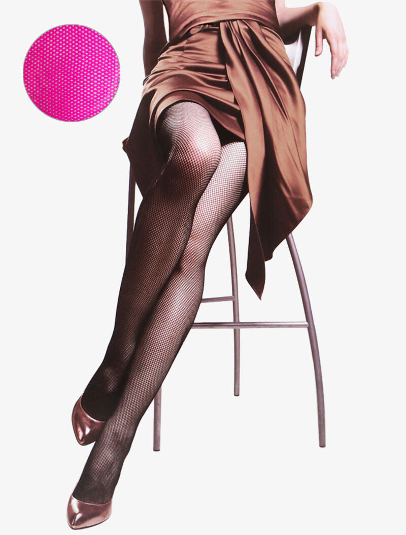 Collants à petites résilles - rose fluo - 2