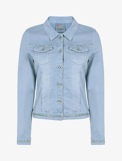 Veste en jean à bord strassé - bleu - 6