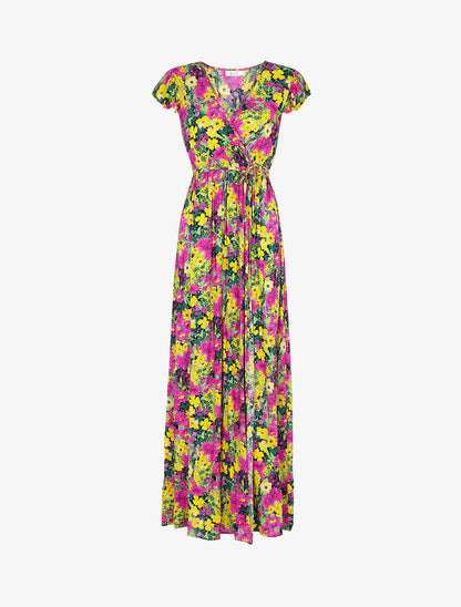 Robe fleurie à mancherons volantés - jaune - 1