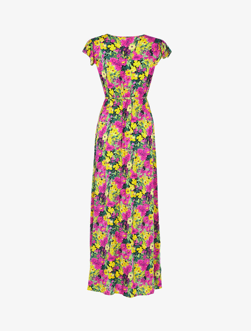Robe fleurie à mancherons volantés - jaune - 2