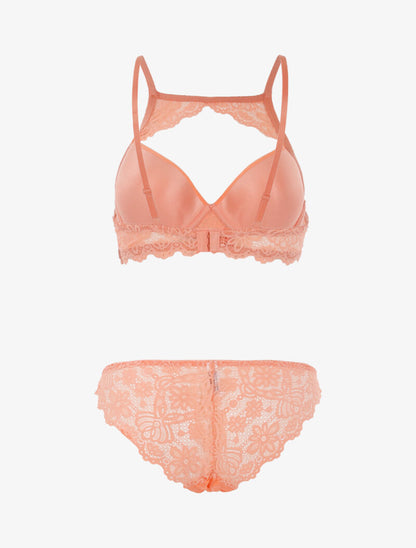 Ensemble à bande dentelle et tanga - corail - 2
