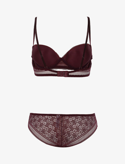 Ensemble dentelle à maille et culotte - violet - 2