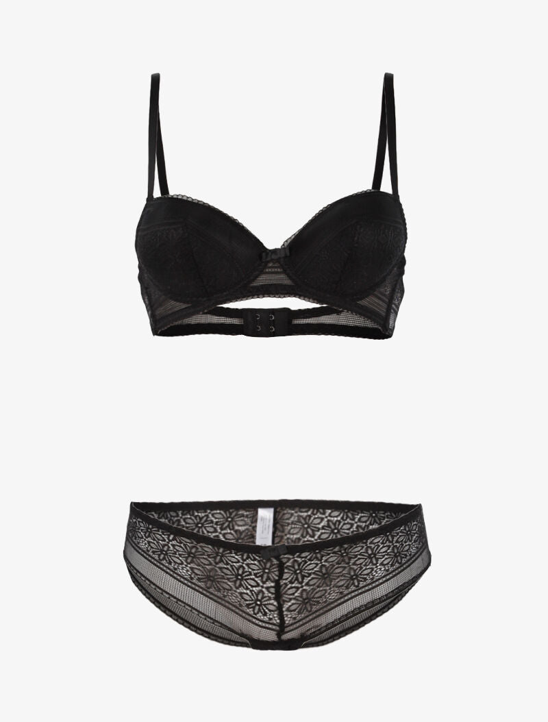 Ensemble dentelle à maille et culotte - noir - 3
